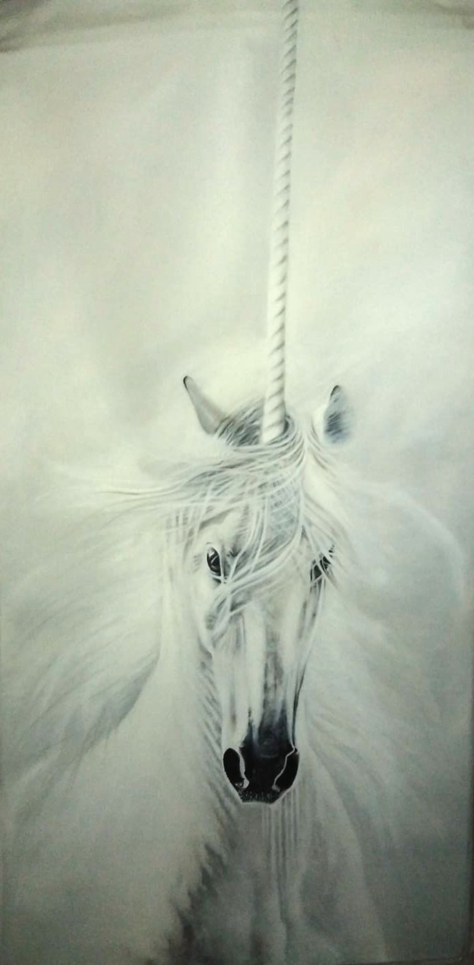 Jednorožec / olej na plátně, cca 80 x 150 cm, 2022